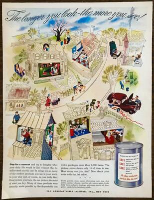 1947 Can Manufacturers Institute Print Ad Find 18 Different Canned Items 