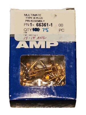 (Box of 75) TE/TYCO/AMP 1 66361-1 Type III Plus Pin Contact Crimp 14-18 AWG 