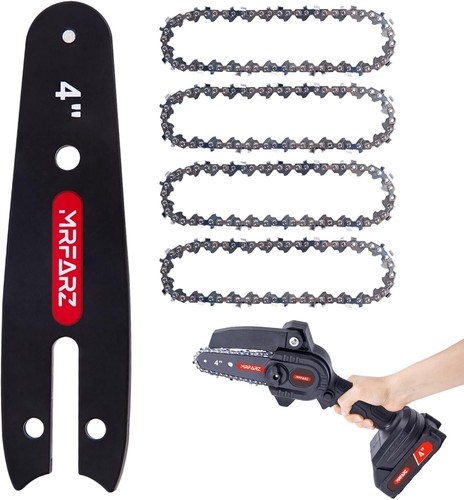 4 Inch Mini Chain Saw Bar with 4 Chainsaw Chains, 1/4" LP Pitch 0.043" Gauge 28