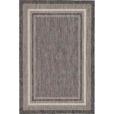 Unique Loom Soft Border Outdoor 4 x 6 Black/Gray Outdoor Border  Area Rug