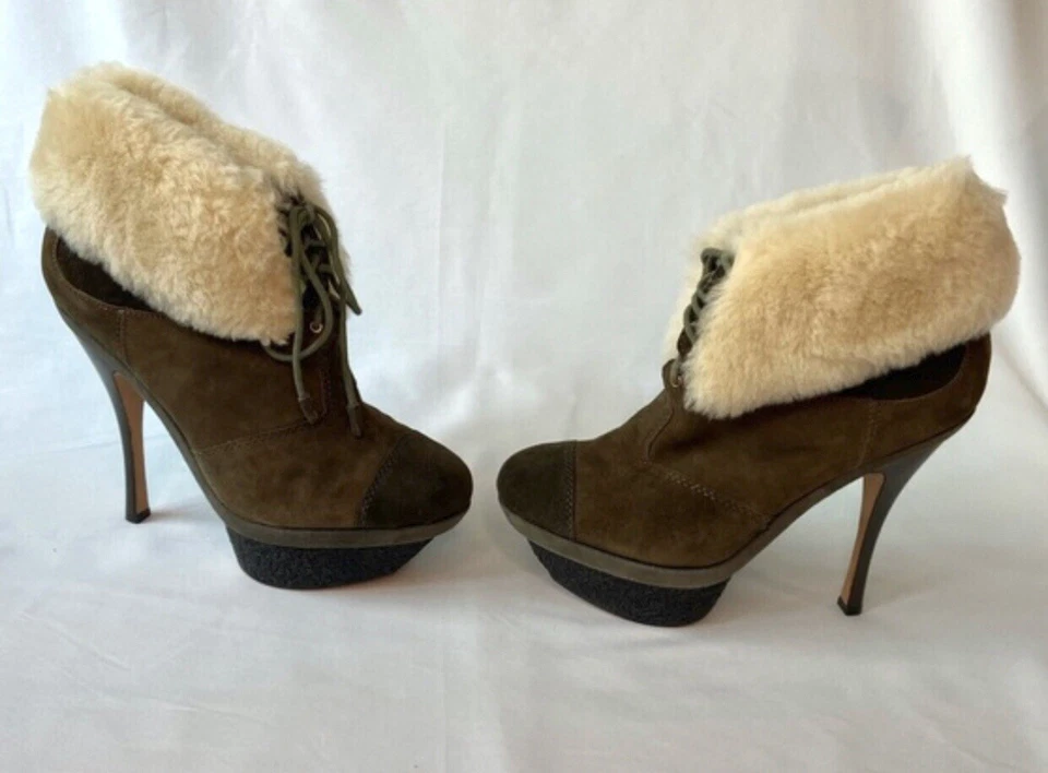 L.A.M.B Suede Shearling Platform Boots Zion Hiker Gwen Stefani Heels Sz 8 - Изображение 4 из 4
