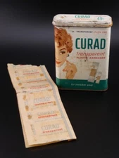 Vintage Curad Transparent Plastic Bandages in Tin Curity Product by Kendall