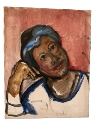 Vintage 16x20 Öl auf Leinwand Portrait Gemälde - Frau in nachdenklicher Pose