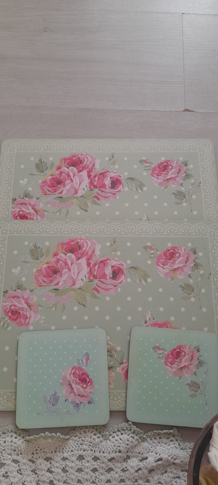 Laura Ashley Bedside Lamps Lights Coaster Lace Mat Placemat Tins Duck Egg Blue eBay