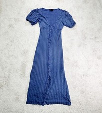 ASOS Puff Sleeve Button Front Midi Dress Women 6 Blue Cotton Maxi Style READ