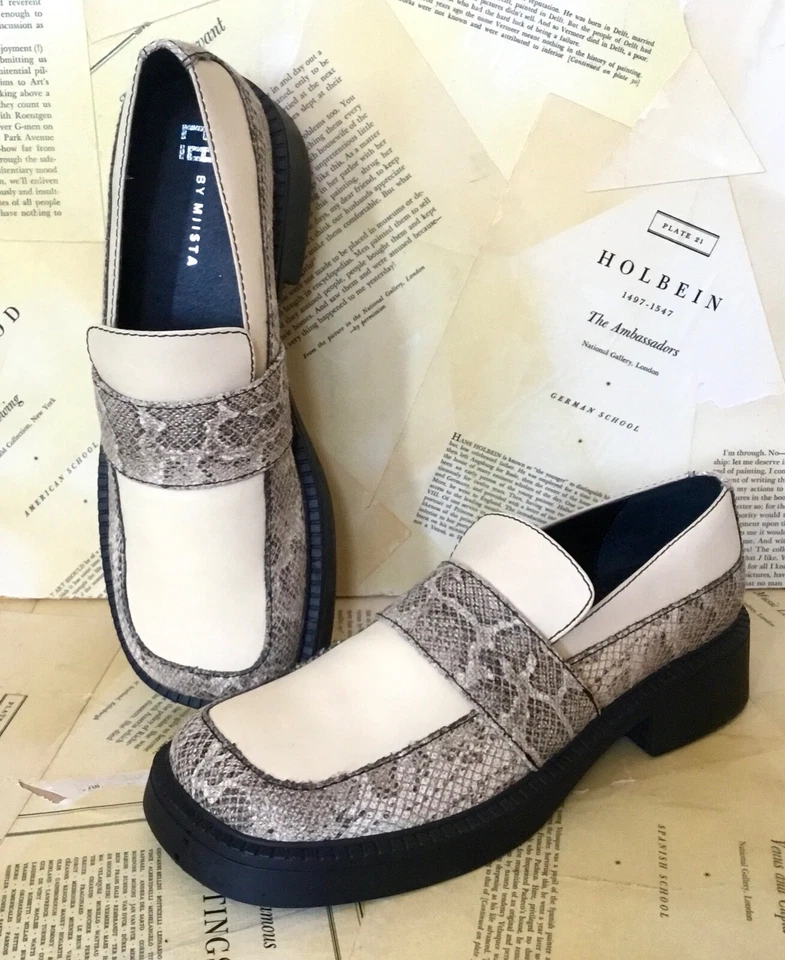 Mocasín Free People E8 Miista Iona piel de serpiente embos suela de goma marrón marfil 40/9 NUEVO Foto 4 de 4