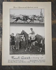 1959 Aqueduct Win Photo: Fleet Greek, HOF George Odom, Bobby Ussery, 14x18
