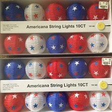 July 4th Paper Lantern String Lights USA Patriotic Stars 2 Sets Indoor Use New