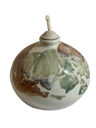 Artisan Stoneware Pottery Oil Lamp Signed by the Artist Multicolor Design - Picture 4 of 9