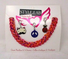 Style Lab Fashion Pink Charm Necklace With Cat and Ladybug Charms