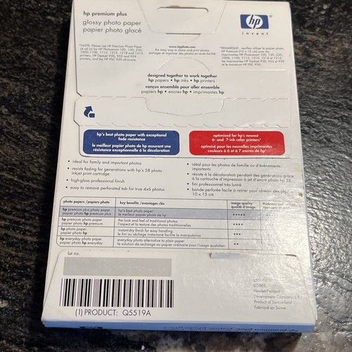 PHOTO PAPER HP Premium Plus Glossy 45 4X6 with Perforated Tab Brand NEW Sealed - Picture 8 of 19
