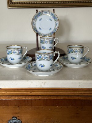 4 Schumann Bavaria Germany Demitasse SET Blue  Forget Me Not  Set of 4!