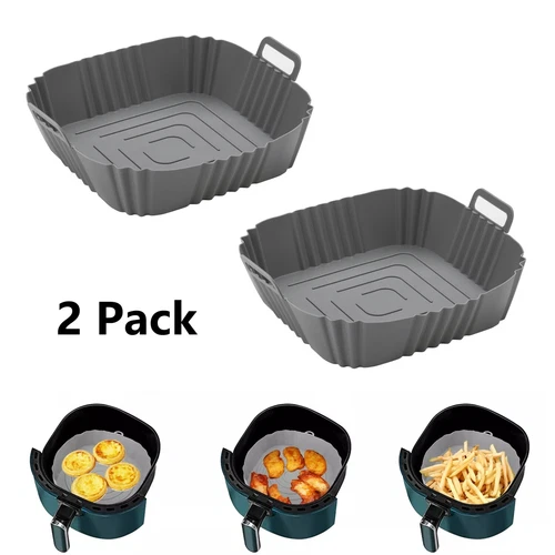 Set of 2 Air Fryer Silicone Pot Basket Liner Non-Stick Safe Oven Baking Tray Mat