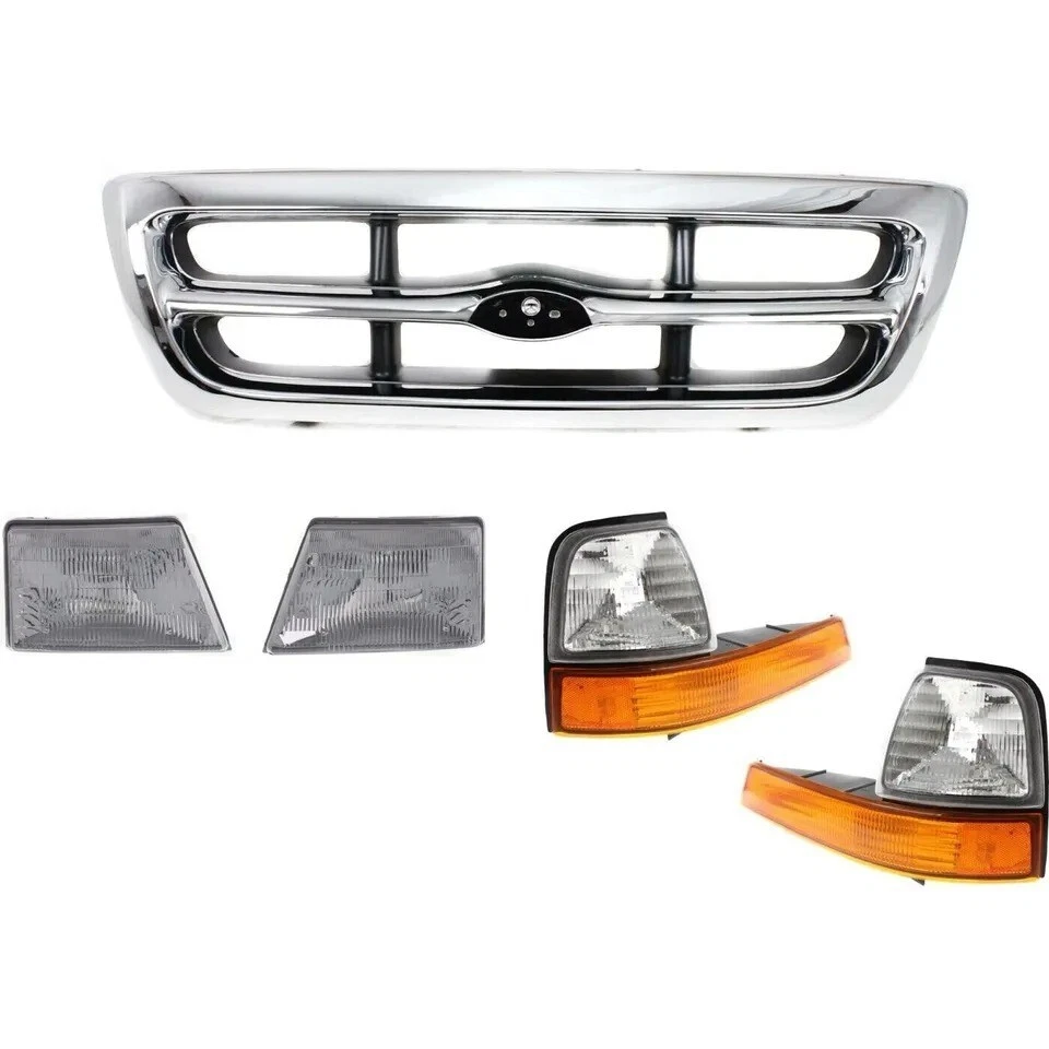 New Front Chrome Grille Parking Light Headlight Kit Fits 1998-2000 Ford Ranger Foto 2 de 4