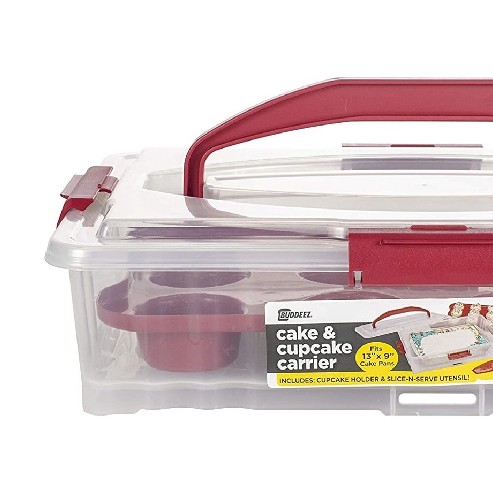 Buddeez Cake and Cupcake Carrier Rectangle Slice Serve Utensil Red