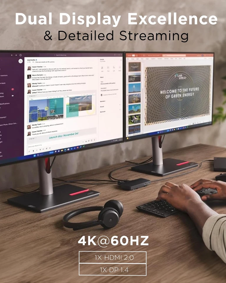 Base de Viaje Lenovo USB-C Doble Pantalla - 7 Puertos Integrado USB-C Cable Univer... Foto 4 de 4
