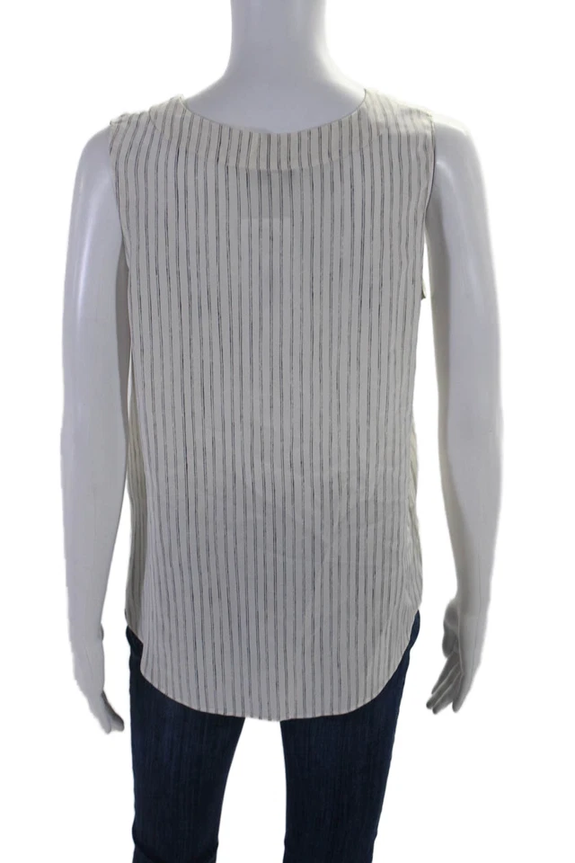 Joie Women's V-Neck Sleeveless Silk Tank Top Beige Striped Size S - Image 3 of 4