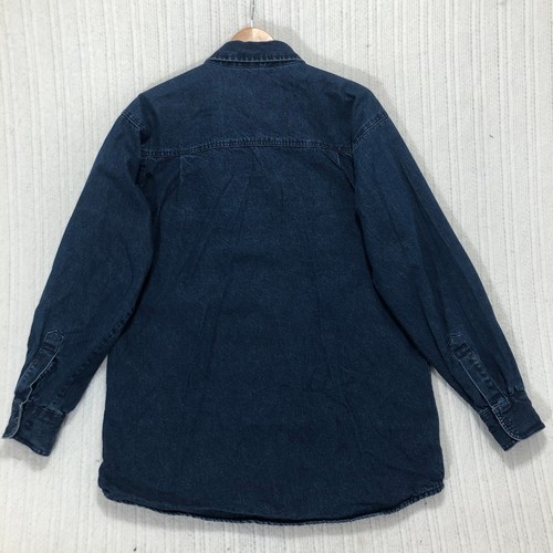 Denim Shirt Jacket Fleece Lined Long Sleeve Button Up Dark Wash Size L - Picture 4 of 7