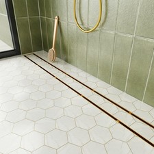 48-Inch Linear Shower Drain with Tile Insert Grate, Golden 304 Stainless Stee...