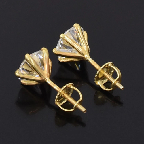2 Ct Certified White Diamond Solitaire Studs, Yellow Gold Finish-Great Sparkle. - Picture 2 of 8