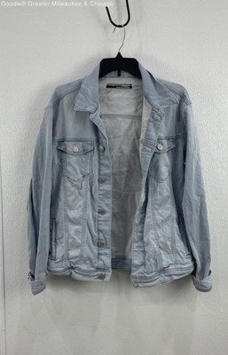 Mavi Mens Jacket Blue Solid Button Front Jean Style Drake KD01882 Medium