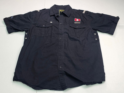 Live Mechanics Well Established Short Sleeve Shirt Mens Black Embroidered Y2K
