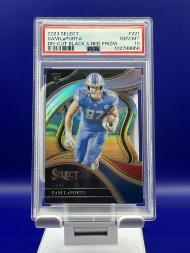 2023 Panini Select #221 Sam LaPorta ROOKIE Black & Red DIE-CUT PSA 10 POP 5
