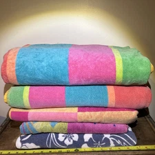 Lot of 5 - Random Assortment Printed Summer Beach Towels Quality & Cleaned!