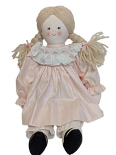 Vintage House of Hatten Cloth Doll Handmade Blonde Braids Pink Dress 15"