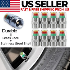 8pcs Tire Pressure Indicator Valve Caps For Car Stainless Steel Brass Core