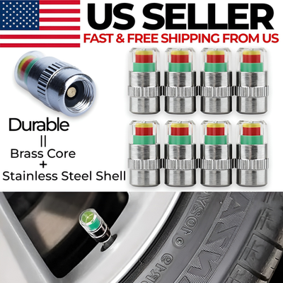 #ad 8pcs Tire Pressure Indicator Valve Caps for Car Stainless Steel Brass Core $11.98