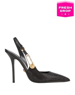 RRP€1190 VERSACE Leather Slingback Heels US9.5 UK6.5 EU39.5 Medusa Rhinestones