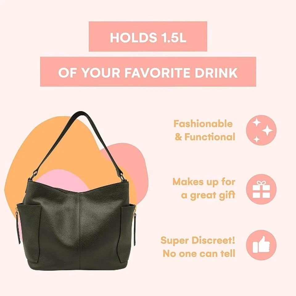 NEW PortoVino 100% Italian Leather Wine Purse Espresso Holds 1.5L Christmas Gift - Image 2 of 4