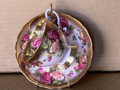 Rare Wedgwood Royal Tuscan 3239H Roses & Gold Brush Border Tea Cup & Saucer Set