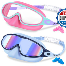 Keary 2 Pack Kids Swim Goggles Nose Cover Swimming Goggles For Kids 4-7 6-14