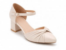 Women's Bow Block Heel Pumps Ankle Strap Closed Toe Party Wedding Shoes