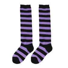 Long Socks Kids Girls Knee High Leg Warmer Striped Size 6-10 Purple Black