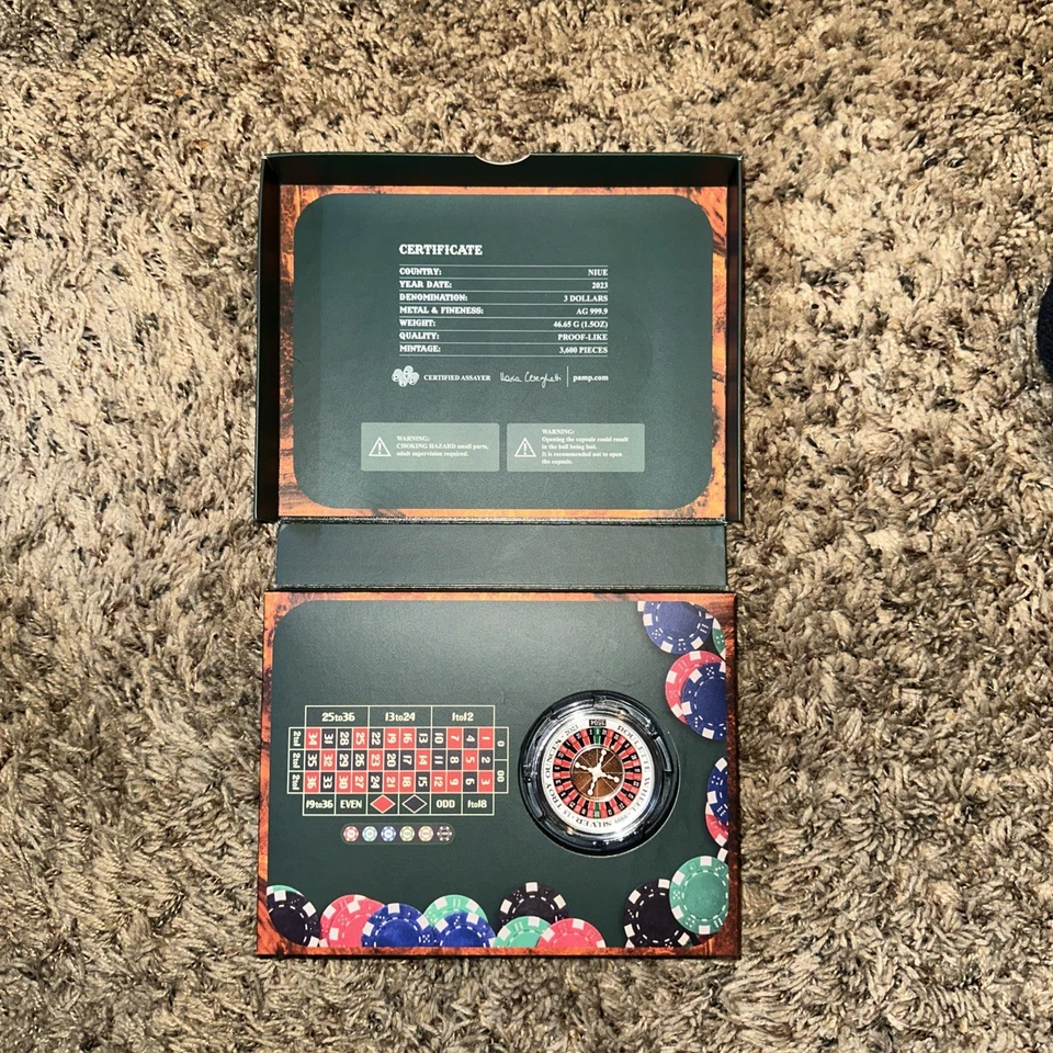 2023 Niue $3 PAMP ROULETTE Wheel Spinning 1.5 Oz Silver Proof Coin #3594/3600 - Image 2 of 4