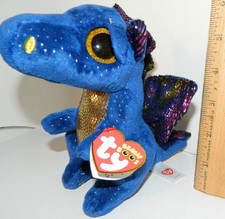 TY Saffire the Blue Dragon BEANIE baby BOOS 6" Reg size Mint plush Fresh pull