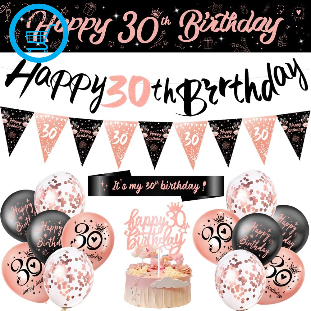 30Th Birthday Decorations for Women Balloons Banner Bunting Cake Toppers and Sas