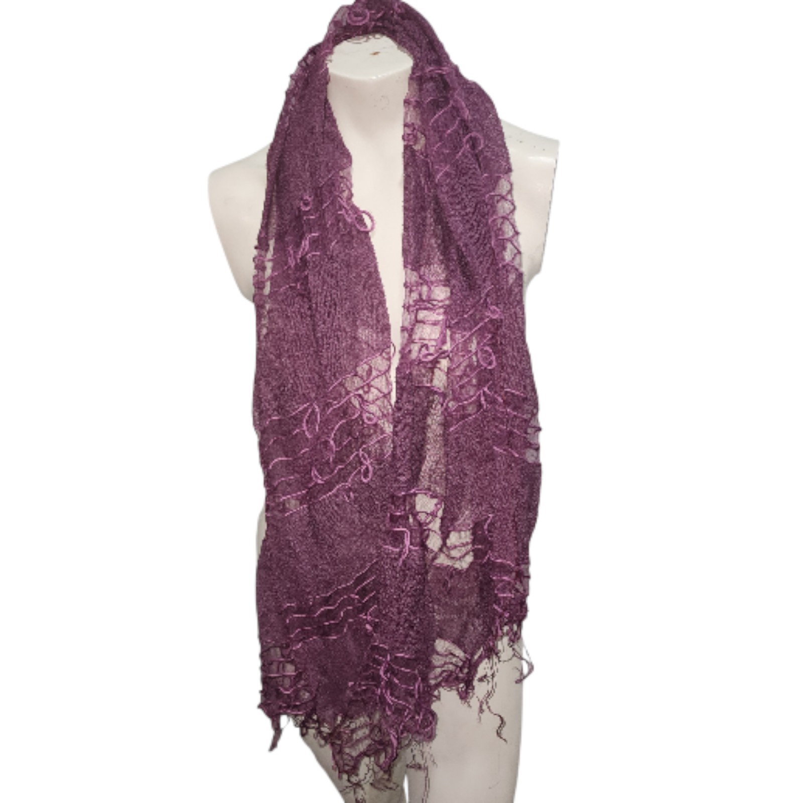 Purple Textured Fringe Scarf Lightweight Wrap Shawl Boho Festival Style