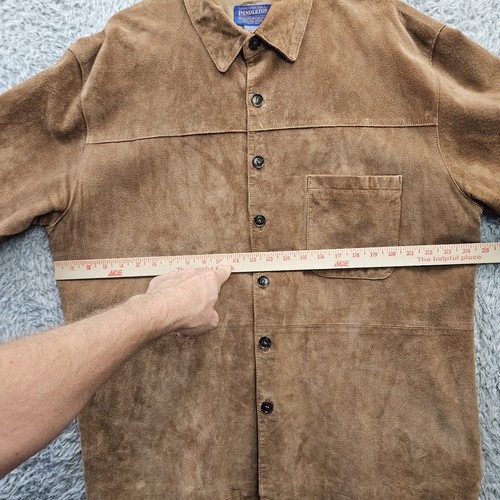 Pendleton Shirt Jacket Shacket XL Men Brown Leather Suede lined *Dot Cuff - Picture 6 of 18
