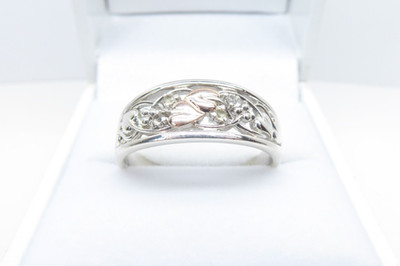 Clogau Ring Gold Sterlingsilber & 9 kt Rotgold Weißtopas Lebensbaum Größe T