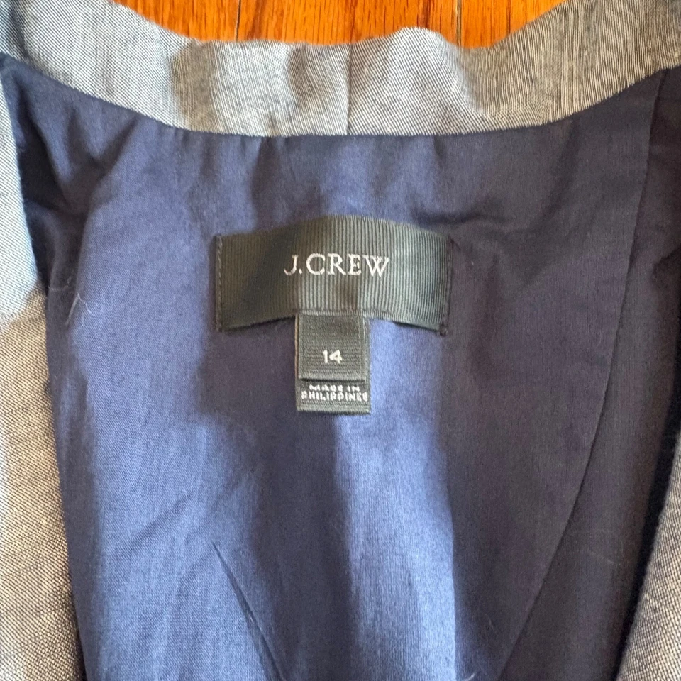 J. Blazer Crew para mujer talla 14 sin estructura azul aguas profundas mezcla de lino cambray Foto 2 de 4