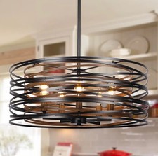 23.6'' Rustic LARGE METAL DRUM CHANDELIER Dining Room 6-LiGHT Modern INDUSTRIAL