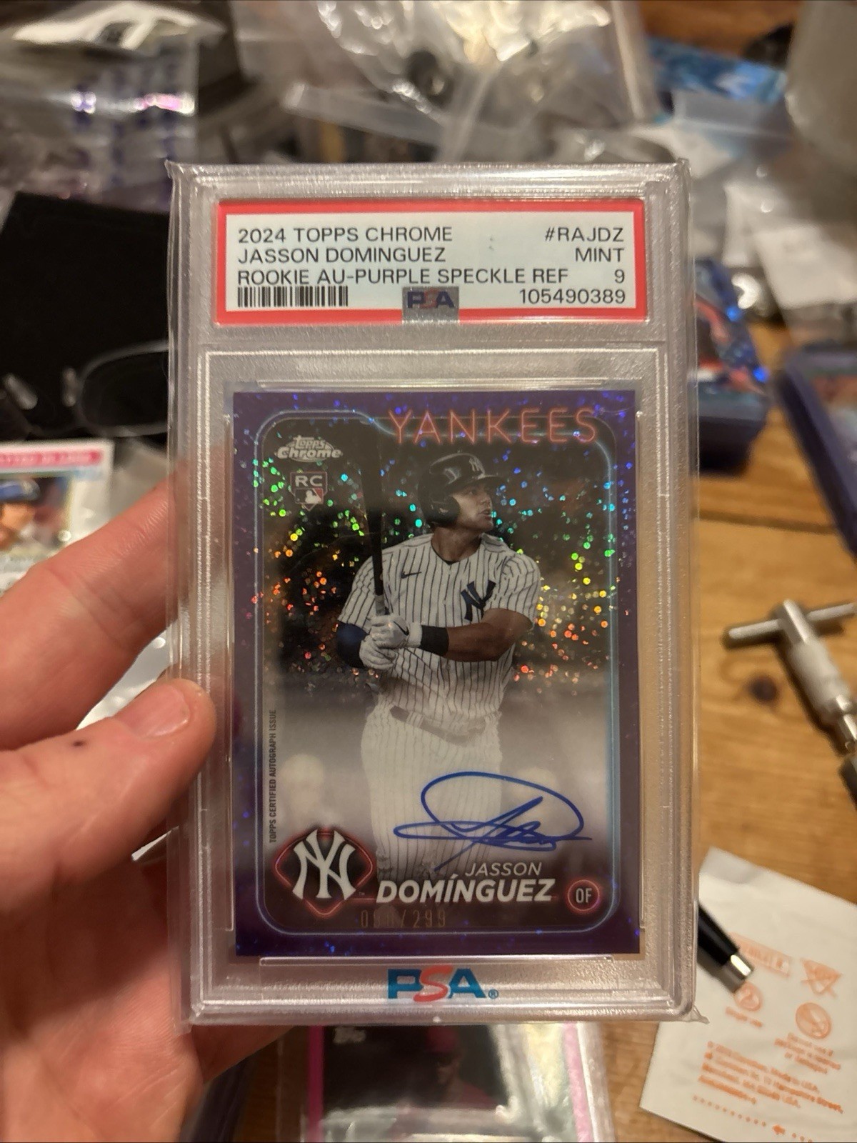 2024 Topps Chrome Auto Jasson Dominguez #RAJDZ Au Purple Speckle PSA 9 /299