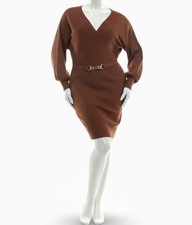 Rosie Harlow Women Juniors Brown Surplice-Neck Dolman-Sleeve Dress Size XL