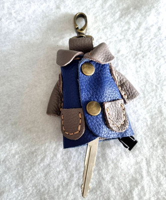 Thai Leather Key Case Holder Four Loop Hook Jacket Coat Bag Soft Blue Unisex 3''