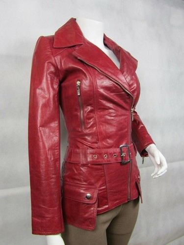 Feminin Touch Damen TR-253 weinrot Glasur Leder schmale Passform Bikerjacke - Bild 2 von 7
