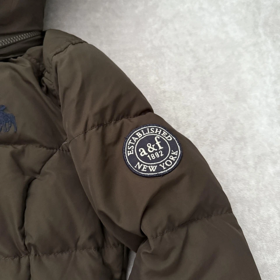 Vintage Abercrombie Jacket Youth M Brown Puffer Faux Fur Hood Zip Parka Coat - Image 3 of 4